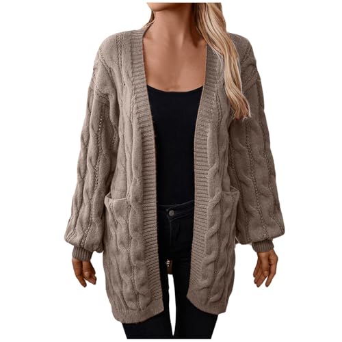 strickjacken für damen, Cardigan Damen Sommer Strickjacke - Kuscheljacke Casual Pullover Frauen Langarmshirt Übergangsjacke Dünner Häkelpulli Elegante Locker Lässig Leichtes Herbst Langarm Mit Taschen von Generisch