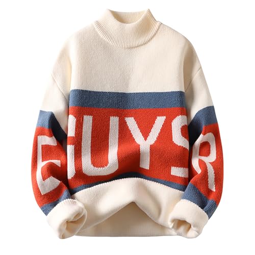 sweater herren, Pulli Herren Rollkragenpullover Pullover - Sweatshirt Herbst Winter Sweater Warm Outdoor Fleecepullover Aesthetic Sweatshirts Strickpullover Grobstrick Mit Zopfstrick Rundhalsausschnit von Generisch