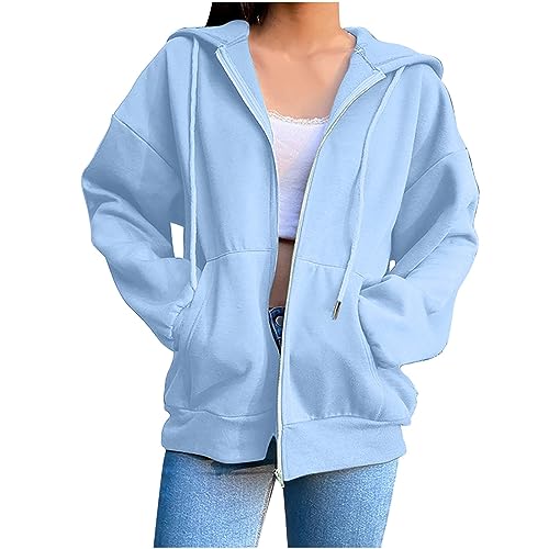 sweatshirtjacke damen mit kapuze, Sweatjacke Damen Zipper Sportjacke Sweatshirt Jacke Mit Kapuze - Einfarbig Kapuzenjacke Oversize Pullover Teenager Reißverschluss Hoodie Winter Lang Sweatshirt Casual von Generisch