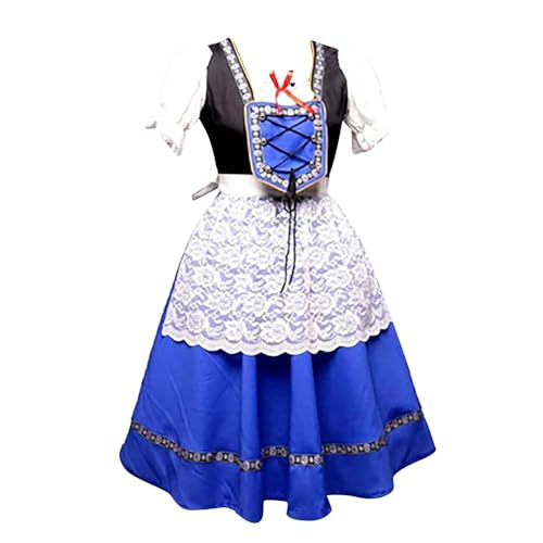 trachtenrock damen, Trachtenkleid Damen Trachten Dirndlkleid - Outfit Midi Dirndl Knielang Dress Lang Karneval Spitzenschürze Trachtenrock Kleid Dirndlbluse Dirndlschürze Oktoberfest Besondere Anlässe von Generisch