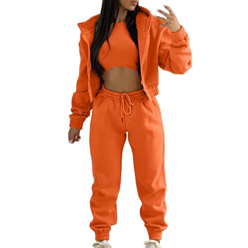 trainingsanzug damen, Trainingsanzug Damen Sport Hausanzug - Musselin Kleidung Mädchen Sportanzug Baumwolle Freizeitanzug Sportanzüge Jogginganzug Sets Yoga Outfit Sportswear Langarm Kapuzenjacke + Jo von Generisch