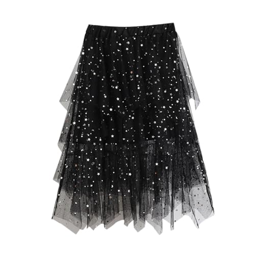 tüllrock damen schwarz, Rock Damen Lang 80er Tutu - Tüllrock Karneval Kostüm Rock, Midi Retro 50er Rockabilly Hohe Taille Petticoat Unterrock Ballett Blase Tuturock Tütü Reifrock Kleid Tüll Knielang R von Generisch