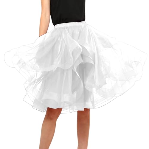 tütü damen weiß, Tutu Rock Damen 50er Fasching Petticoat - Kurz Hohe Taille Puffy Tütü Minirock Ballett Tulle Unterrock Mit Rot Herz From Retro Rockabilly Adult Teen Tanzkleid Party Halloween Fasching von Generisch