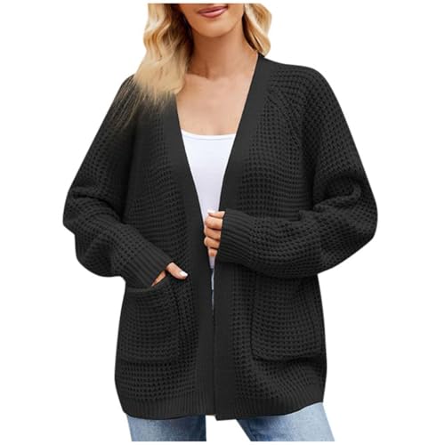 warme strickjacke damen, Cardigan Damen Sommer Strickjacke - Strickpullover Grobstrick Feinstrickjacke Mit Knöpfen Damenstrickjacke Langarmshirt Elegant Pullover Lang Strickmantel Casual Locker Mantel von Generisch