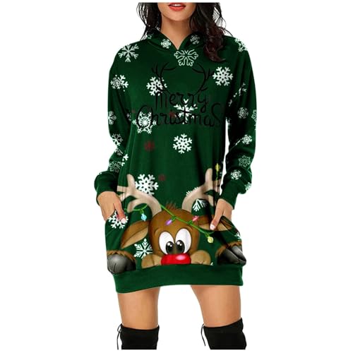 weihnachtskleid Damen Langarm, Weihnachtskleider Langarm Damen Weihnachtskleidung Lustig Christmas Weihnachten Kleid Elegant Vintage Weihnachtspullover Hoodie Weihnachtskleid A-Linie von Generisch