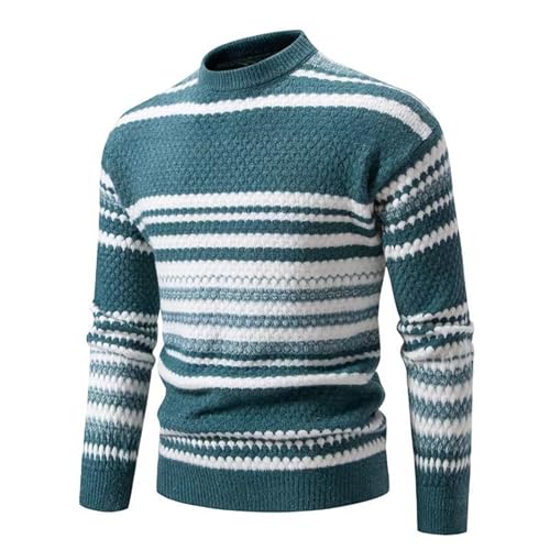 weihnachtspullover herren, Pulli Herren Fleece Pullover - Strickpulli Y2k Langarmshirt Aesthetic Strick Sweater Oversize Sweatshirts Winterpullover Rundhals Gestreifter Kontrast Feinstrick Männer Basi von Generisch