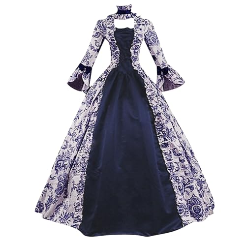 weißes Kleid Damen,Mittelalter Damen Abendkleider Viktorianisches Vintage Partykleid Hexenkleid Ballkleider Prinzessinnenkleid Brautkleider,Dunkelblau,L von Generisch