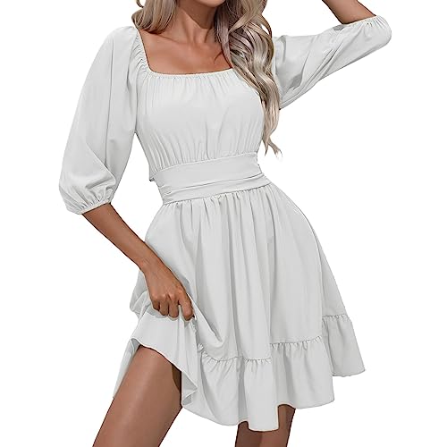 weisses kleid damen, Damen Kleid Sommerkleider Freizeitkleid Minikleid Piratenkostüm Piratenkleid Langarm Puffärmeln Chiffon Tunika Rüschenkleid Swing Kleid Lässige Casual Strandkleid Partykleid für F von Generisch