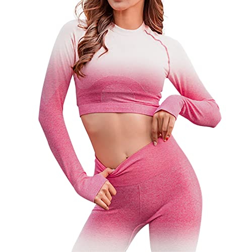 workout set damen, Gym Set Damen Zweiteiler Sportkleidung - Sport Mädchen Sommer Outfit Yoga Trainingsanzug Sexy 2 Teiler Kurz Sportanzüge Jogginganzug, Hohe Taille Workout Outfits Nahtlos Gerippte Tr von Generisch