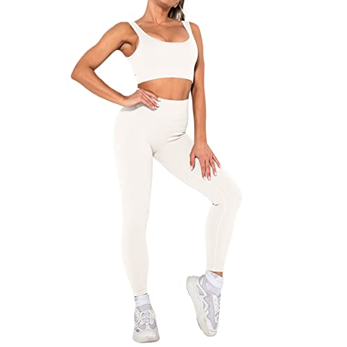 workout set damen, Sport Outfit Set Damen 2 Teiler - Gym Scrunch Workout Langarm Activewear-Sets Yoga Sportkleidung Kleidung Traingsanzug Jogginganzug Tiefem V Und Leggings Bekleidungssets Freizeitanz von Generisch