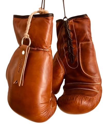 Geoffrey Boxhandschuhe aus Leder, Vintage-Stil, mit Lederschnüren, 340 g, Retro, Hellbraun, Größe L Geoffrey Boxhandschuhe aus Leder, Vintage-Stil, mit Lederschnüren, 340 g, Retro, Hellbraun, Größe L von Geoffrey