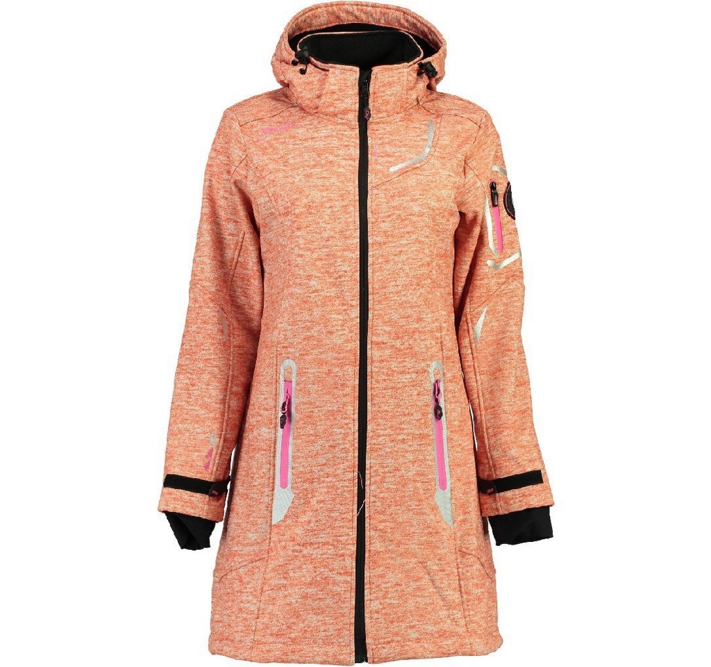 Geographical Norway Softshelljacke Damen Softshell Outdoor Wander Sport Jacke Lang in Unifarbe, mit abnehmbarer Kapuze, mit Stehkragen von Geographical Norway