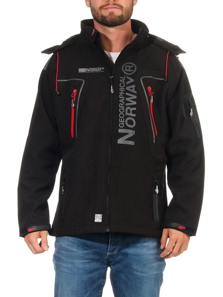 Geographical Norway Softshelljacke Herren Softshell Wander Sport Jacke Übergangsjacke in Unifarbe, mit Kapuze, mit abnehmbarer Kapuze, mit Stehkragen von Geographical Norway