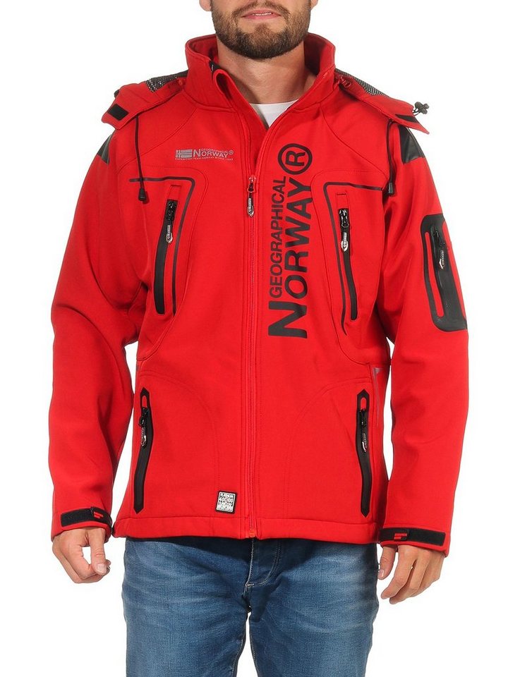 Geographical Norway Softshelljacke Herren Softshell Wander Sport Jacke Übergangsjacke in Unifarbe, mit Kapuze, mit abnehmbarer Kapuze, mit Stehkragen von Geographical Norway