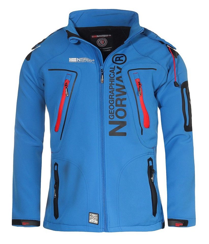 Geographical Norway Softshelljacke Herren Softshell Wander Sport Übergangsjacke Trekking Jacke in Unifarbe, mit abnehmbarer Kapuze, mit Stehkragen von Geographical Norway