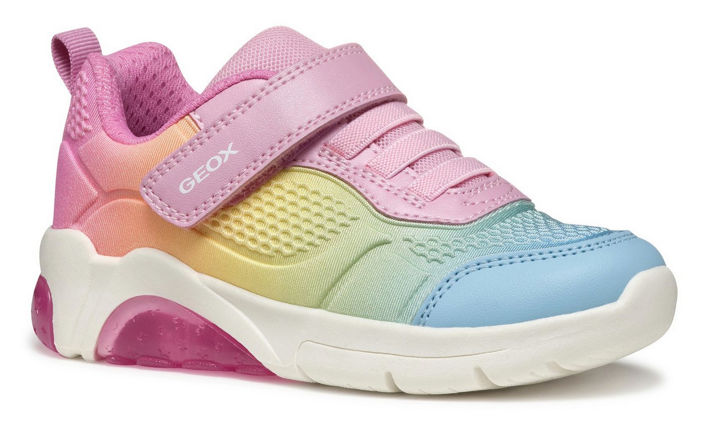 Geox J FADINLIGHT GIRL Blinkschuh Sneaker, Regenbogen Schuh, Pride Sneaker, Bunter Klettschuh mit Gummzug von Geox