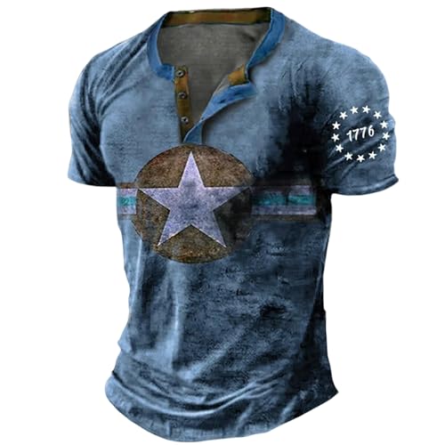 GerRit Herren Hemd Vintage Button V-Ausschnitt T-Shirt Kurzärmel Für Männer Übergroße Tops Männer Punk Streetwear-Farbe 1-3xl von GerRit