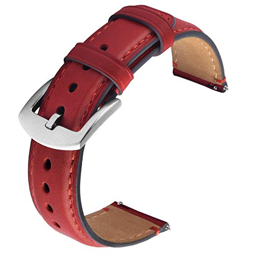 GerbGorb Uhrarmband Leder Kompatibel mit Huawei Samsung Amazfit Smartwatch,20mm Vintage Leder Armband, Schnelle Veröffentlichung Uhrenarmband für Männer Frauen（20mm,Rot/Silberne Schnalle von GerbGorb