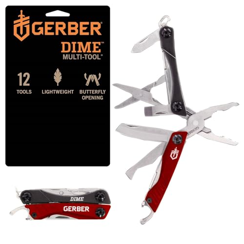 Gerber Multifunktionswerkzeug mit 12 Funktionen, Dime Pocket Multi-tool, Rot, 31-003622 von Gerber