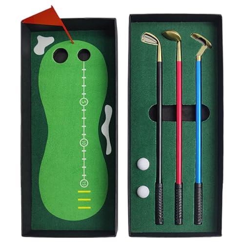 Geteawily Golfschläger-Stiftset,Golf-Kugelschreiber | Desktop-Golf - Kleines Desktop-Golfset mit Putting Green, Flagge, 3 Golfschlägern, Stiften und 2 Bällen für Männer, Papa von Geteawily