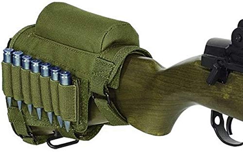 Gexgune Taktische Waffe Gewehr Schulterstütze, jagen, schießen Taktische Wange Rest Pad Munition Beutel mit 7 Schalen Halter Schulterstütze Wange Rest Riser Patronen Carrier Case Halter (Grün) von Gexgune