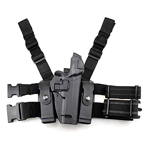 GexguneTactical Leg Holster rechts Hand Paddel Oberschenkel Gürtel Level 3 Lock Duty Pistole Pistole Holster w/Magazin Fackel Beutel für G1ock 17/19/22/23/31/32 von Gexgune