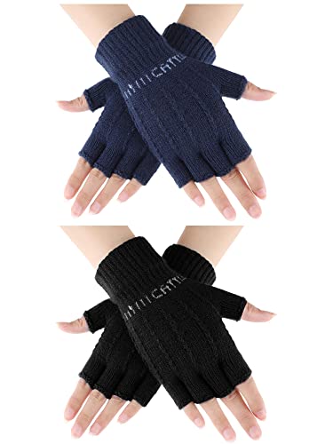 2 Paar Halbfinger Strickhandschuhe Gestrickte Fingerlose Fäustlinge für Unisex Männer Frauen, Gemeinsame Größe von Geyoga