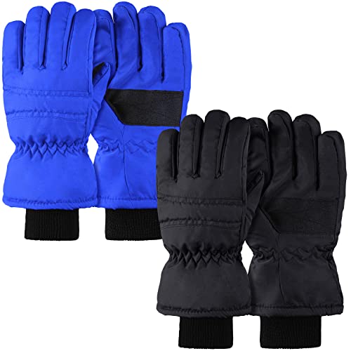 Geyoga 2 Paar Kinder Skihandschuhe Wasserdichte Winter Fäustlinge Vollfinger Schnee Handschuhe (Schwarz und Blau, 1-3 Jahre) von Geyoga