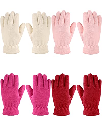 Geyoga 4 Paar Polarvlies Vollfinger Handschuhe für Kinder Erwachsene (Rosa, Beige, Rot, Rosenrot, M) von Geyoga