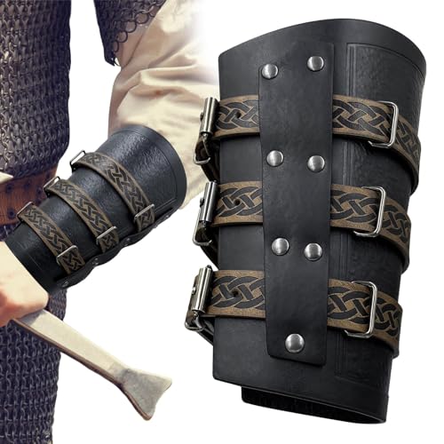 Söldner Kunstleder-Handschuh, mittelalterliche PU-Leder-Armschienen, weiche, mittelalterliche PU-Leder-Schnalle, Armschienen für Fantasy-Events von Ghjkldha