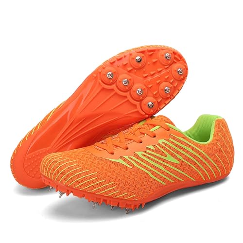 GiMLy Sprint Leichtathletik-Spike-Schuhe, Leichtathletik-Schuhe, Leichtathletik-Spikes Für Männer Und Frauen, 8 Nägel rutschfeste Jugend-Sportschuhe Mit Spikes,Orange,4 UK von GiMLy