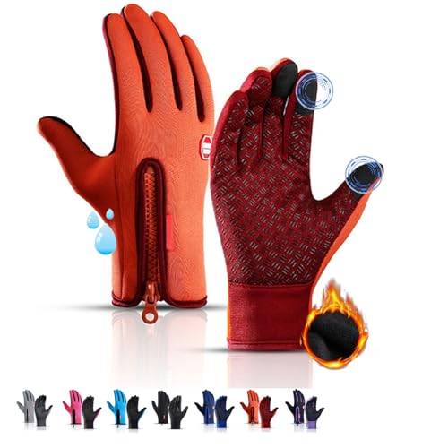 Thermo Handschuhe Herren Frostfit, Frostfit - Thermo Handschuhe, frostfit Handschuhe, Unisex Windproof Waterproof Touchscreen Winter Gloves, for Snow, Skiing, Running, Cycling (Orange, M) von Gienslru