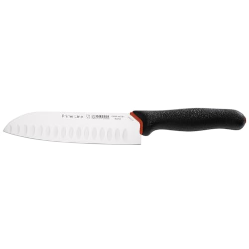 Giesser seit 1776 - Made in Germany - Santoku 18 cm mit Kullenschliff PrimeLine Asia, schwarz, spülmaschinenfest, scharfes Japanisches Kochmesser rutschfest, rostfrei von Giesser