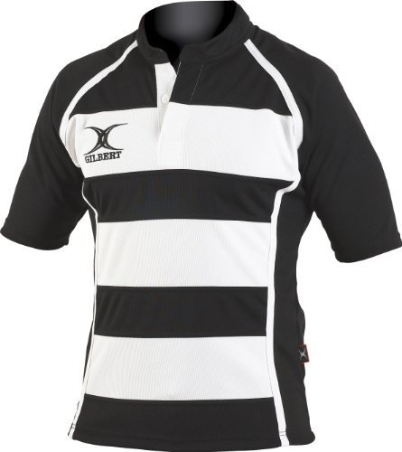 Gilbert Xact Hoops Rugby-Trikot, Herren Damen, schwarz/weiß, X-Small von Gilbert