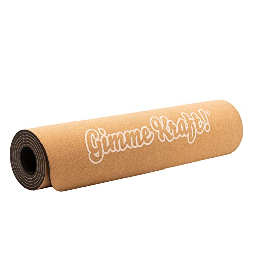 Café Kraft Yogamatte Kork gepolstert & rutschfest für Yoga Fitness Pilates & Gymnastik mit Tragegurt, 183 x 61 x 0,6 cm von Gimme Kraft!