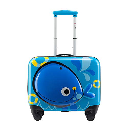 GinzaTravel 3D Little Whale Cute Kinder Gepäck Sit and Ride Trolley Case 18 Zoll Universal Rad Reisekoffer für Jungen und Mädchen, Farbe: Blau. von GinzaTravel