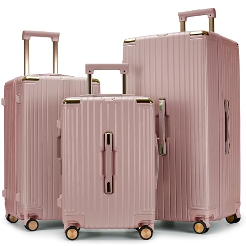 GinzaTravel Kofferraum-Gepäck-Sets, 30 Zoll dreiteiliges Set, kratzfeste Textur, leichtes PC-Material, TSA-Schloss, Pink, 3-pc Set (20/24/30) von GinzaTravel