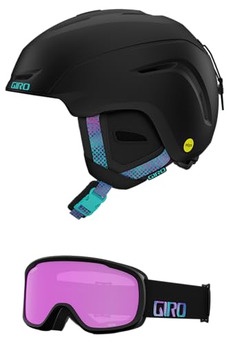 Giro Avera Kombi-Pack Skihelm - Snowboardhelm mit passender Brille, Mattschwarz, Chroma Dot/Moxie Dot, M (55,5–59 cm) von Giro