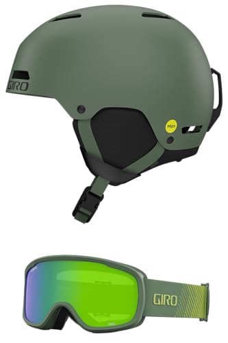 Giro Ledge MIPS Combo PackSkihelm, Snowboardhelm mit passender Brille, Mattgrün/Grün, Streaker, S (52–55,5 cm) von Giro