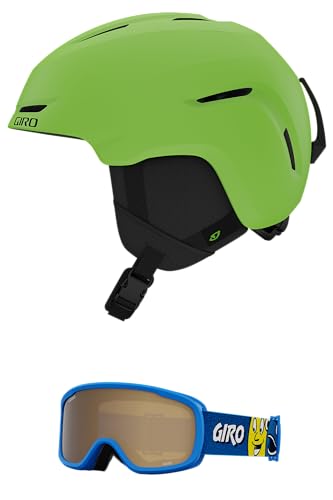 Giro Spur Skihelm, Kombi-Pack – Snowboardhelm mit passender Brille, mattes Hellgrün/Buster Blue Faces, S (52–55,5 cm) von Giro