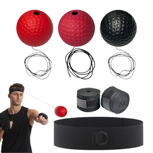 Box-Reflexball, Hand-Augen-Trainingsball, tragbarer Boxball, Nylon-Kopfbandball, Boxausrüstung für Erwachsene, Reflex-Trainingsball, Anfängerboxball, roter harter Reflexball, weicher Reflexball von Gitekain