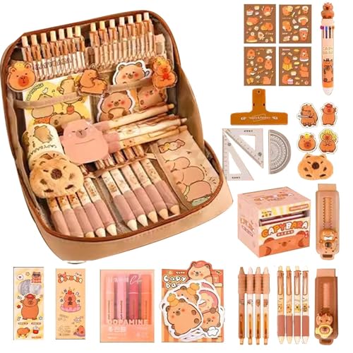 Capybara Schreibwaren-Set, tragbare Schreibwarentasche, niedliches Federmäppchen, Bleistift-Organizer für Studenten, breite Öffnung, Schreibwarentasche mit Stiften, Lineal und Clip-Federmäppchen, Capybara Schreibwaren-Set, tragbare Schreibwarentasche, niedliches Federmäppchen, Bleistift-Organizer für Studenten, breite Öffnung, Schreibwarentasche mit Stiften, Lineal und Clip-Federmäppchen, von Gitekain