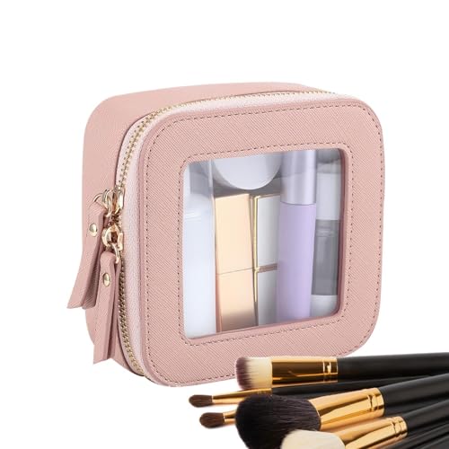 GjnjfdF Kompakte Make-up-Tasche, transparente Make-up-Taschen | Transparente Kosmetiktasche aus PU-Leder | Leichte Aufbewahrungstasche mit Reißverschluss, modische Make-up-Tasche für die Arbeit auf von GjnjfdF