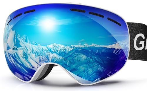 GlaRid Skibrille Herren Damen, OTG Ski Goggles Rahmenlose Snowboardbrille für Brillenträger, Schneebrille für Erwachsene Anti-Fog 100% UV400 Schutz (Blau) von GlaRid