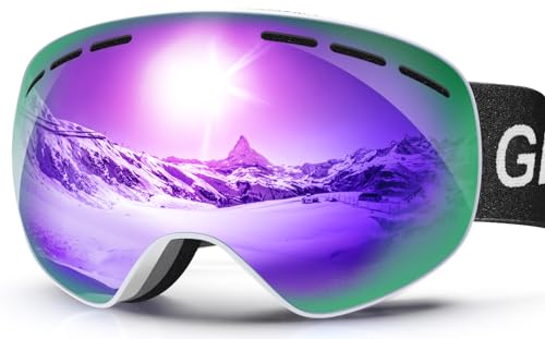 GlaRid Skibrille Herren Damen, OTG Ski Goggles Rahmenlose Snowboardbrille für Brillenträger, Schneebrille für Erwachsene Anti-Fog 100% UV400 Schutz (Rosa) von GlaRid