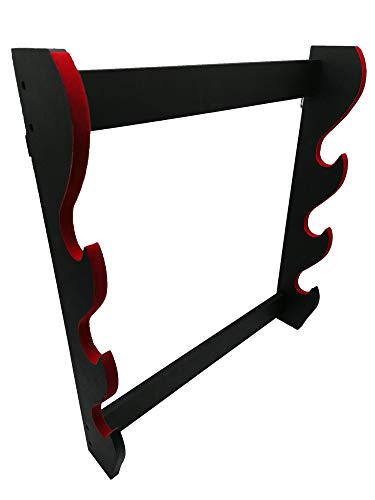 Glac Store® Wandhalterung für Katana Samurai aus Holz, 3 Sitzplätze, verziert mit rotem Samt, Haken und Schrauben im Lieferumfang enthalten. von Glac Store