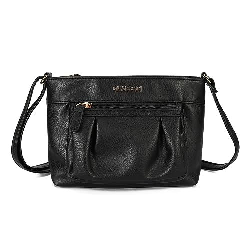 Gladdon Handtasche Damen Kleine,Frauen Leichte Umhängetasche Multi Pocket Casual Wasserdichte Vintage Messenger Tasche(Schwarz) von Gladdon