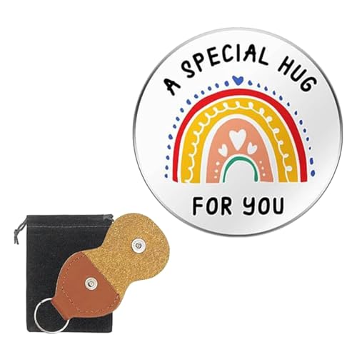 Glanhbnol Pocket Hug Tokens A Special Hug for You-Münze, Edelstahl, doppelseitig, inspirierendes Geschenk mit PU-Leder-Schlüsselanhänger, Pk, as picture von Glanhbnol