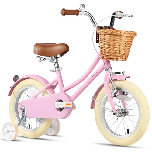Glerc 14 Zoll Kinderfahrrad, Retro Cruiser Mädchenfahrrad für Kinder im Alter von 3-5 Jahren mit Rücktrittbremse & Weidenkorb & Stützrädern, Rosa Glerc 14 Zoll Kinderfahrrad, Retro Cruiser Mädchenfahrrad für Kinder im Alter von 3-5 Jahren mit Rücktrittbremse & Weidenkorb & Stützrädern, Rosa von Glerc