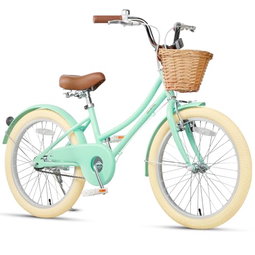 Glerc 20 Zoll Kinder Mädchen Fahrrad für 6 7 8 9 10 Jahre alt kleine Mädchen Retro Vintage-Stil Fahrräder mit Korb Training Räder und Glocke, Mintgrün Glerc 20 Zoll Kinder Mädchen Fahrrad für 6 7 8 9 10 Jahre alt kleine Mädchen Retro Vintage-Stil Fahrräder mit Korb Training Räder und Glocke, Mintgrün von Glerc